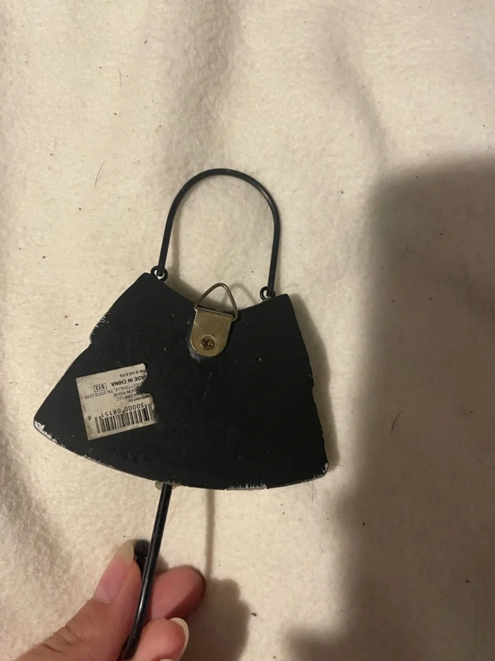 Striped Black & Silver Purse-Shaped Wall Hook